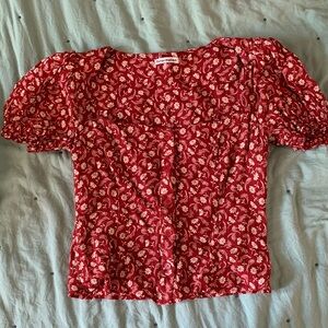 Reformation Floral Red Button-Up Women's Top